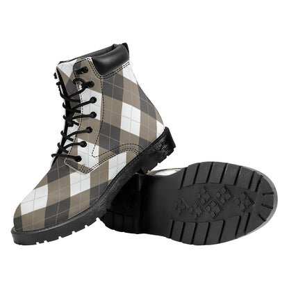 Brown And White Argyle Pattern Print Work Boots
