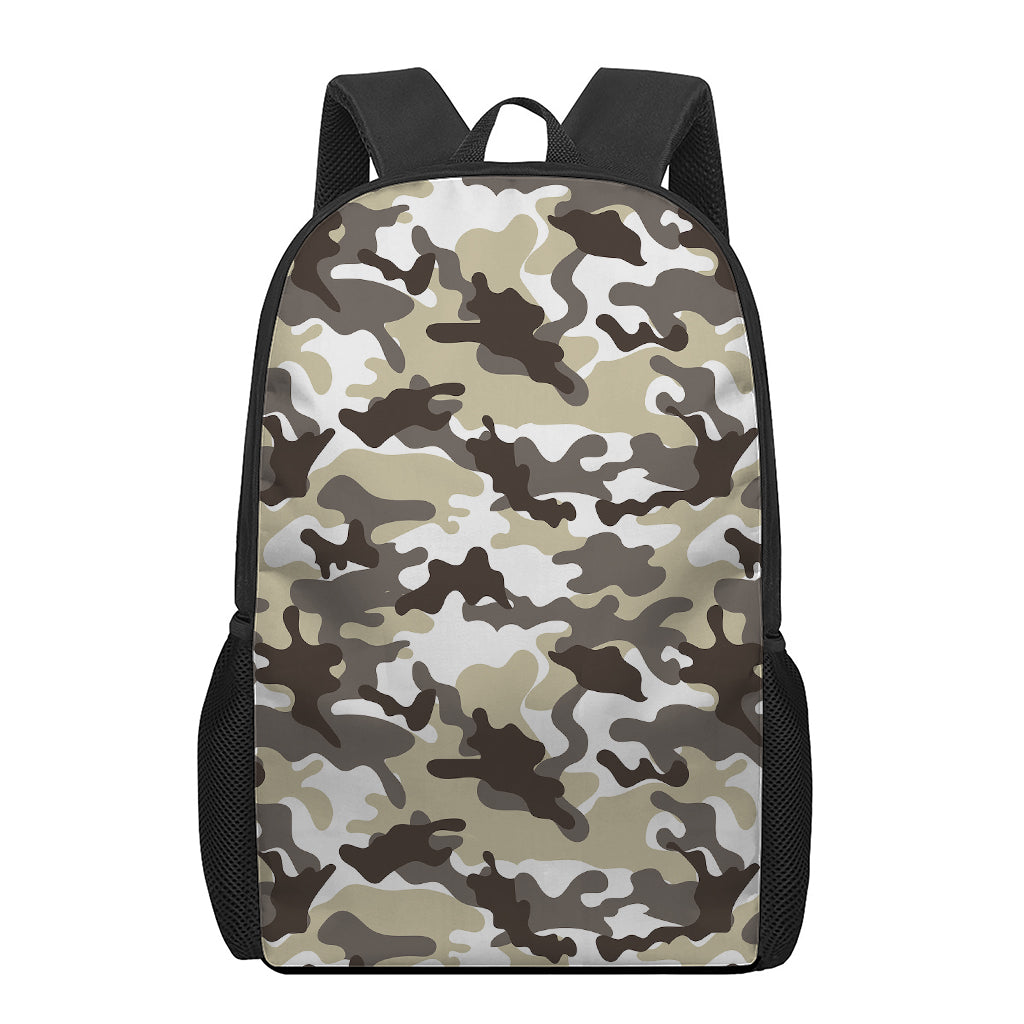 Brown And White Camouflage Print 17 Inch Backpack