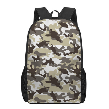 Brown And White Camouflage Print 17 Inch Backpack