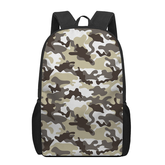 Brown And White Camouflage Print 17 Inch Backpack