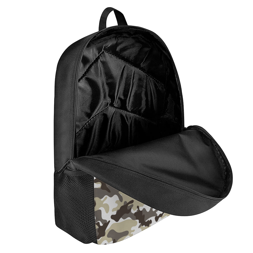 Brown And White Camouflage Print 17 Inch Backpack