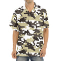 Brown And White Camouflage Print Aloha Shirt