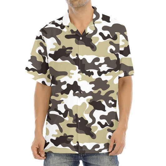 Brown And White Camouflage Print Aloha Shirt