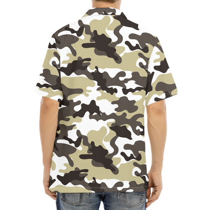 Brown And White Camouflage Print Aloha Shirt