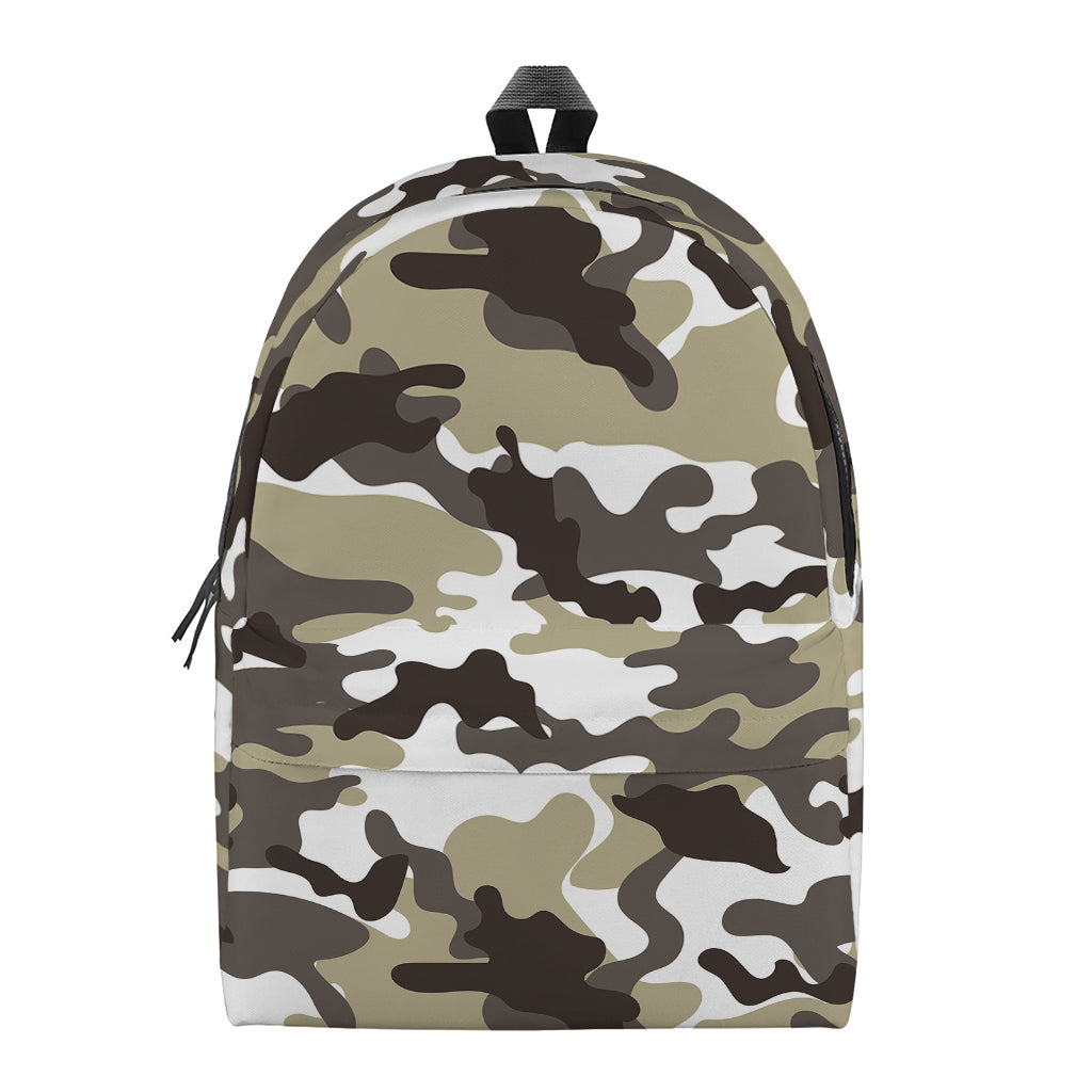 Brown And White Camouflage Print Backpack