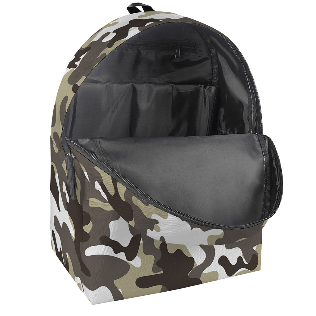 Brown And White Camouflage Print Backpack