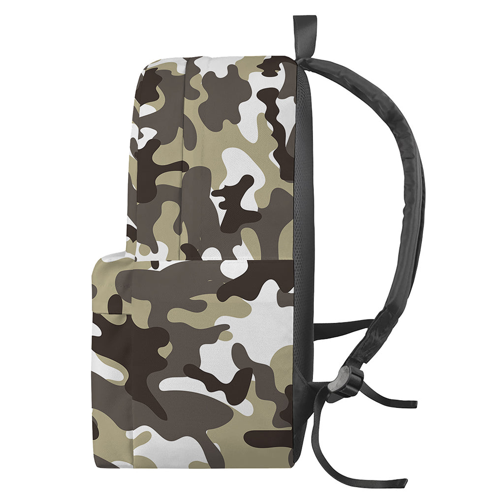 Brown And White Camouflage Print Backpack