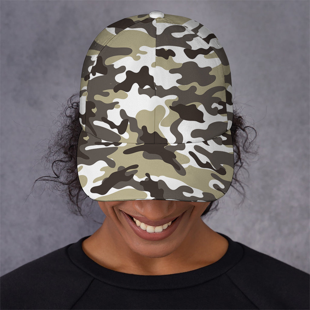 Brown And White Camouflage Print Baseball Cap