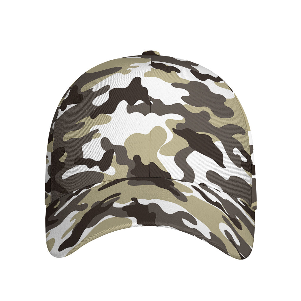 Brown And White Camouflage Print Baseball Cap