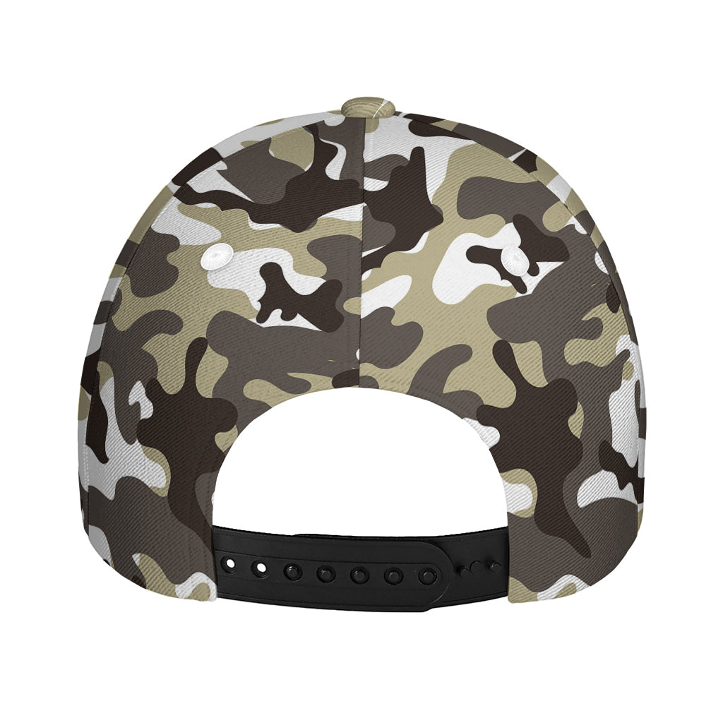 Brown And White Camouflage Print Baseball Cap