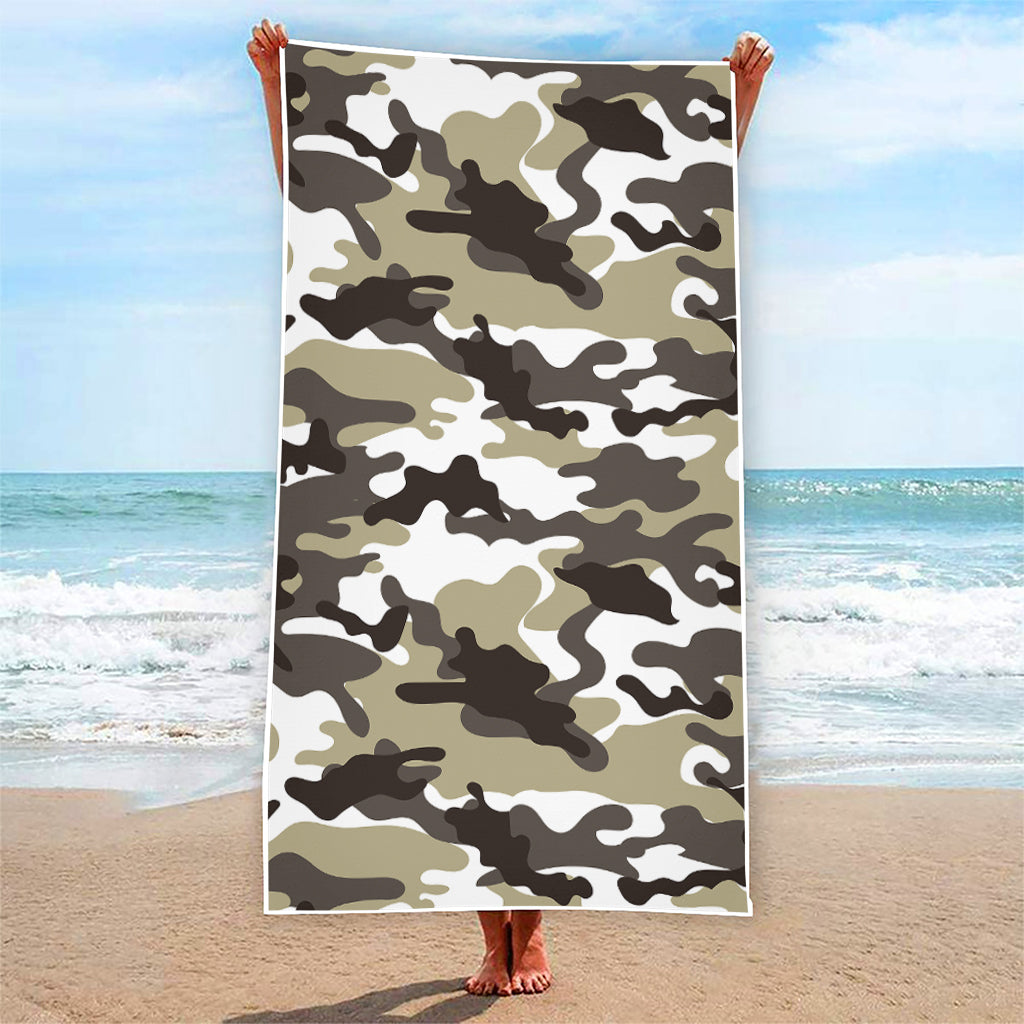 Brown And White Camouflage Print Beach Towel