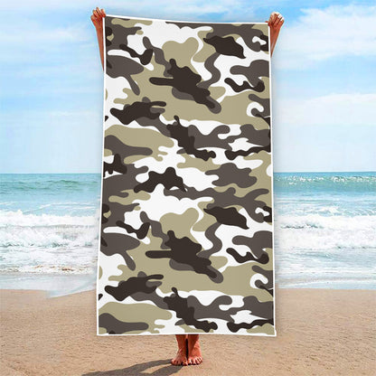 Brown And White Camouflage Print Beach Towel