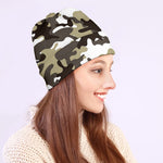 Brown And White Camouflage Print Beanie
