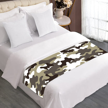 Brown And White Camouflage Print Bed Runner