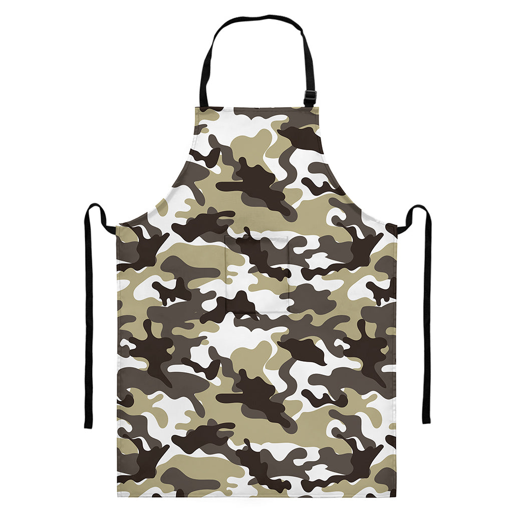 Brown And White Camouflage Print Bib Apron With Pocket