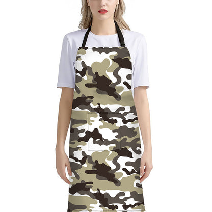 Brown And White Camouflage Print Bib Apron With Pocket