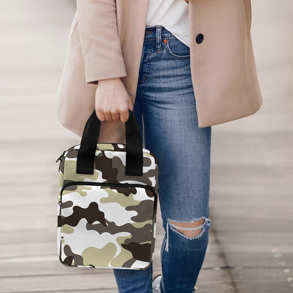 Brown And White Camouflage Print Bible Tote Bag