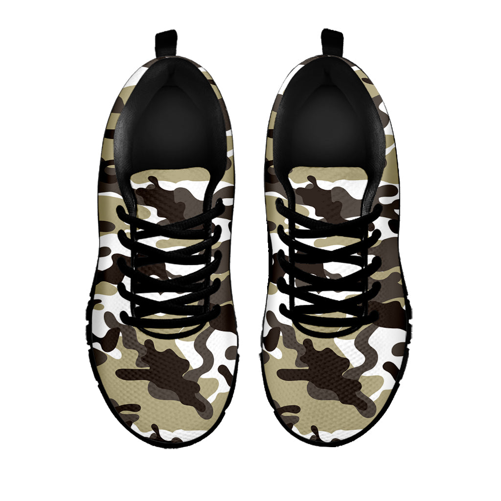 Brown And White Camouflage Print Black Running Shoes
