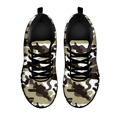 Brown And White Camouflage Print Black Running Shoes