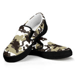 Brown And White Camouflage Print Black Slip On Sneakers