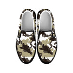 Brown And White Camouflage Print Black Slip On Sneakers