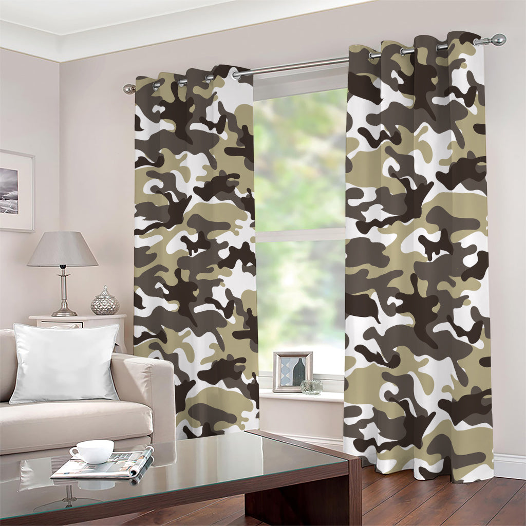 Brown And White Camouflage Print Blackout Grommet Curtains