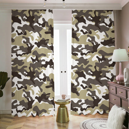 Brown And White Camouflage Print Blackout Pencil Pleat Curtains