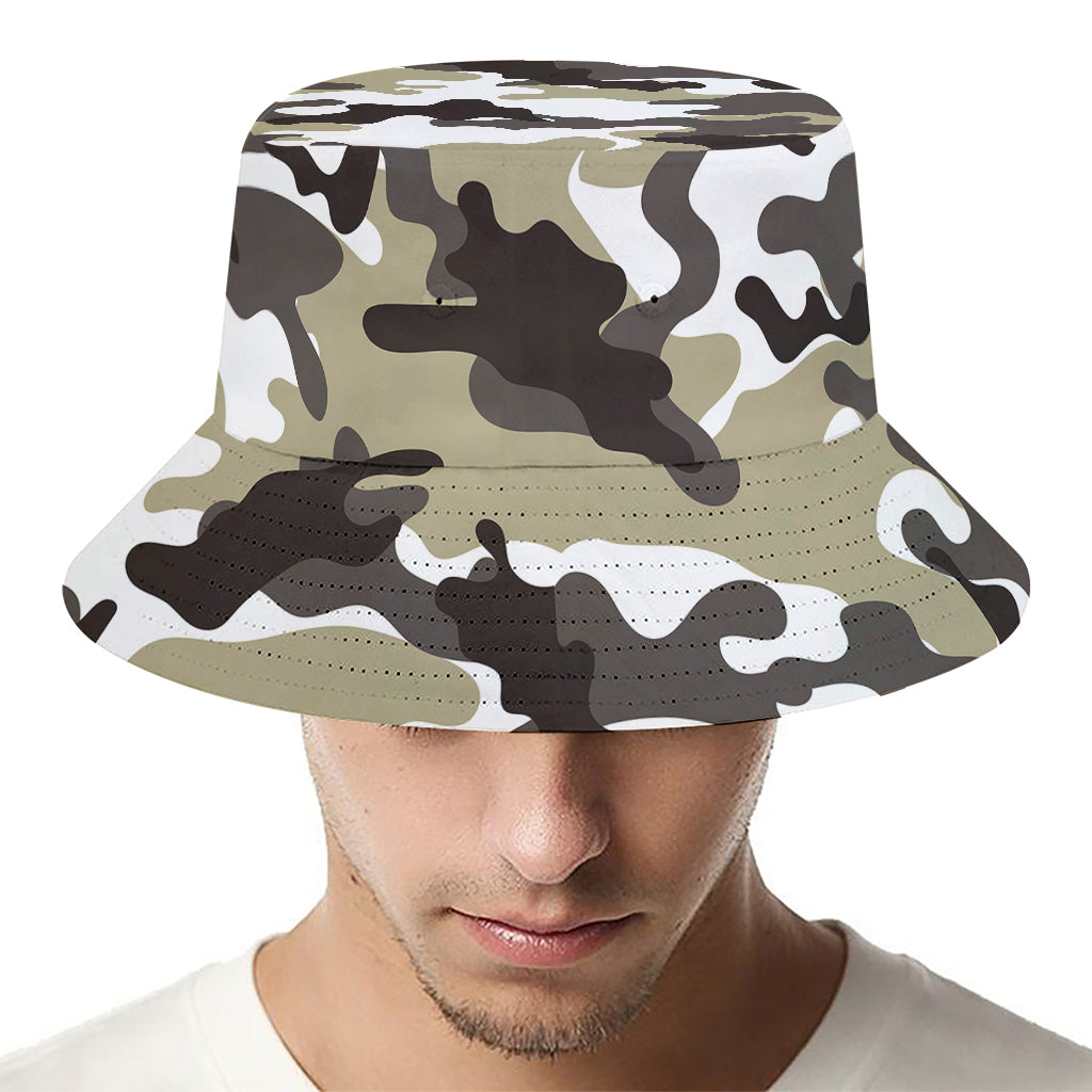 Brown And White Camouflage Print Bucket Hat