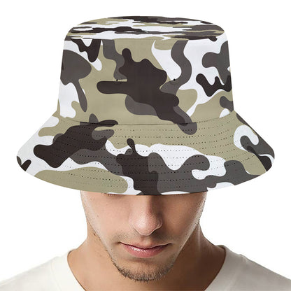 Brown And White Camouflage Print Bucket Hat