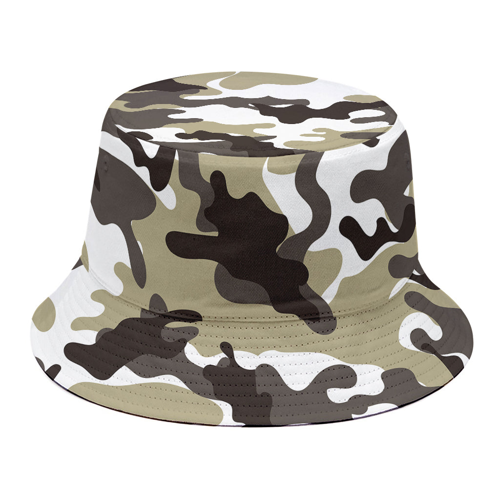 Brown And White Camouflage Print Bucket Hat