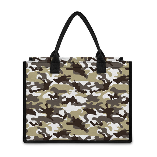 Brown And White Camouflage Print Canvas Tote Bag
