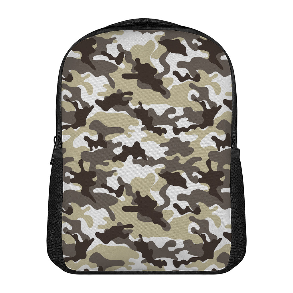 Brown And White Camouflage Print Casual Backpack