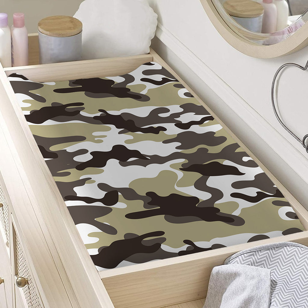 Brown And White Camouflage Print Changing Pad Cover