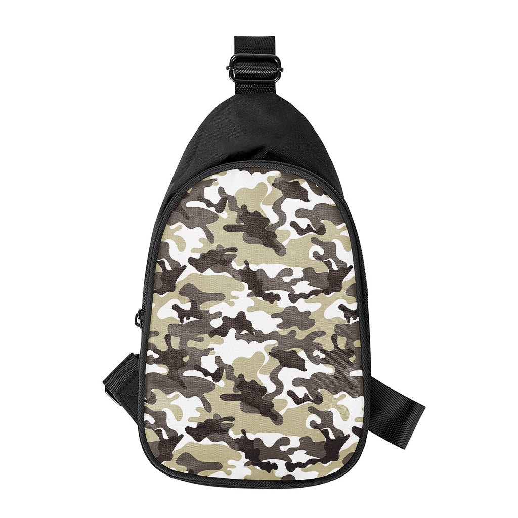 Brown And White Camouflage Print Chest Bag