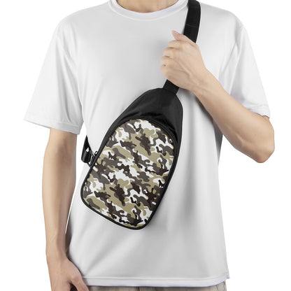 Brown And White Camouflage Print Chest Bag