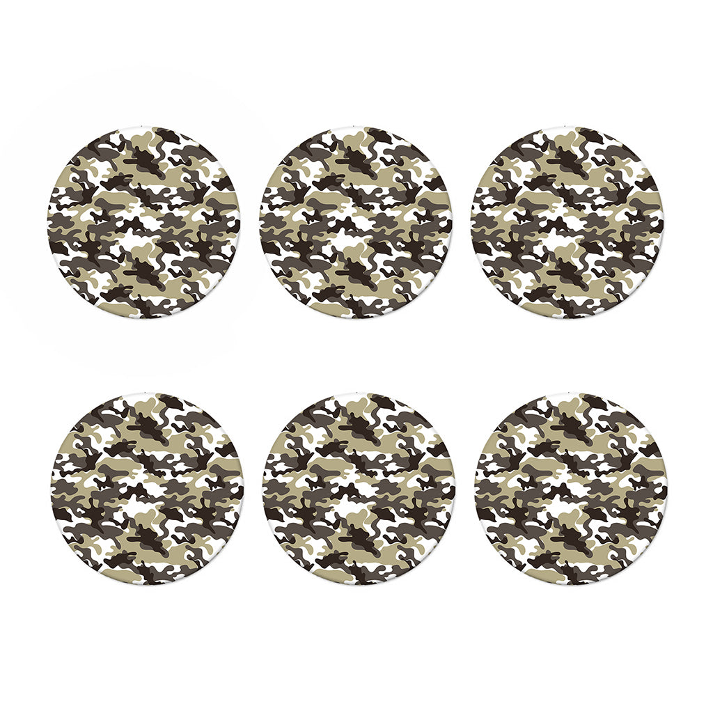 Brown And White Camouflage Print Coaster Set