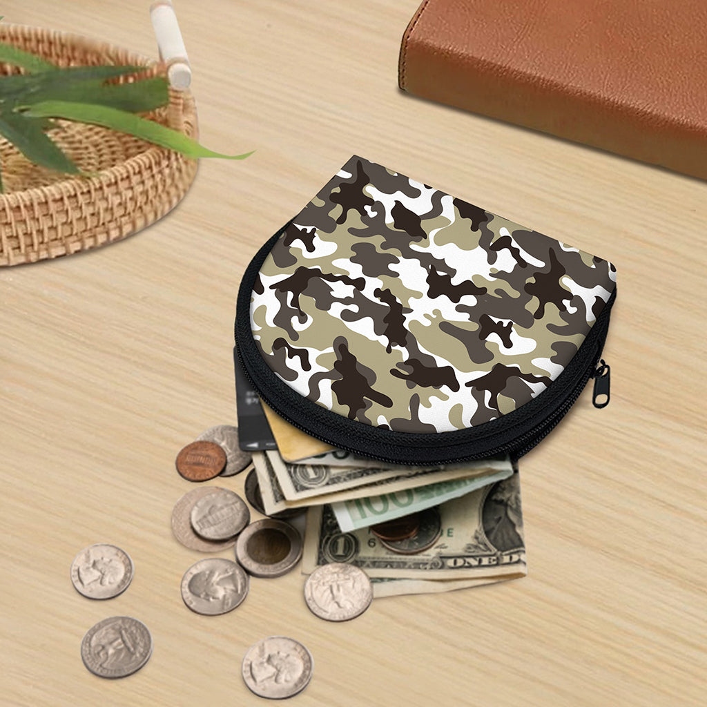 Brown And White Camouflage Print Coin Purse