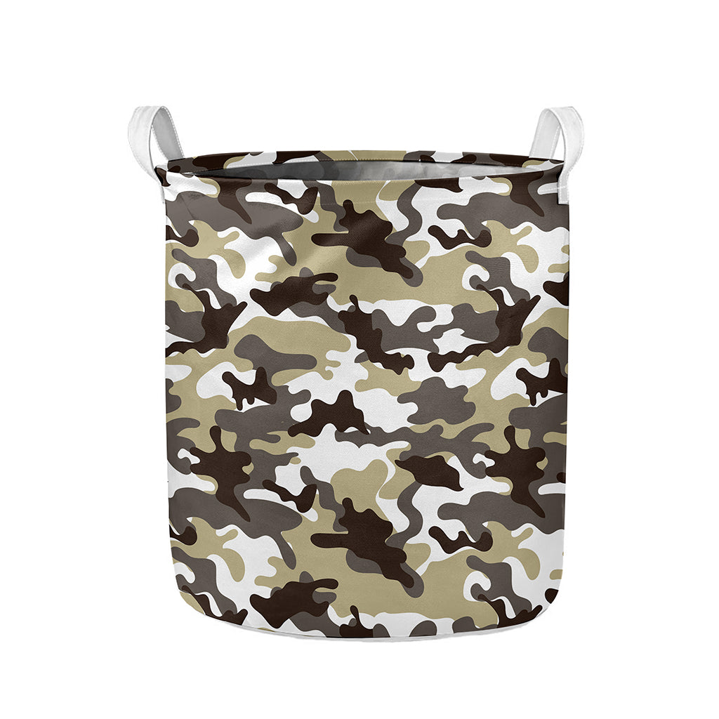 Brown And White Camouflage Print Collapsible Laundry Basket