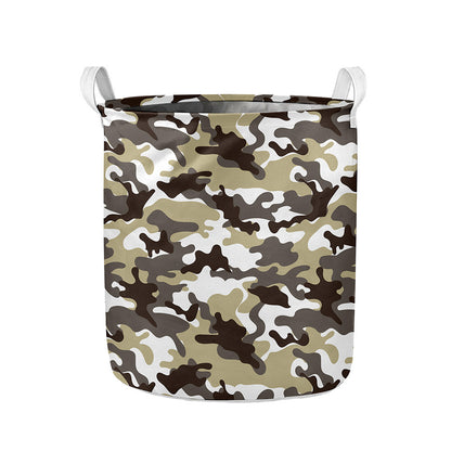 Brown And White Camouflage Print Collapsible Laundry Basket