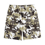 Brown And White Camouflage Print Cotton Shorts