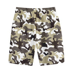 Brown And White Camouflage Print Cotton Shorts