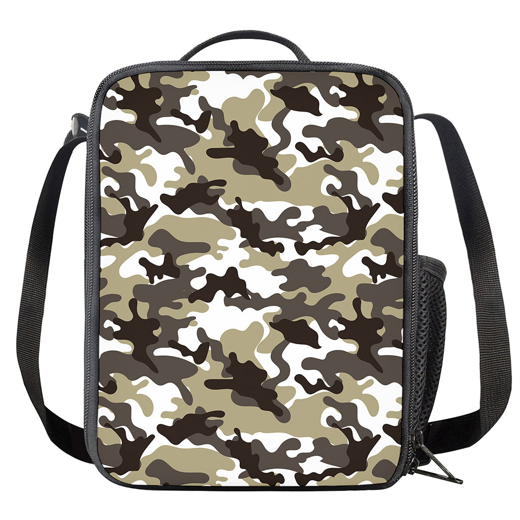 Brown And White Camouflage Print Crossbody Lunch Bag