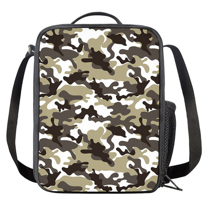 Brown And White Camouflage Print Crossbody Lunch Bag