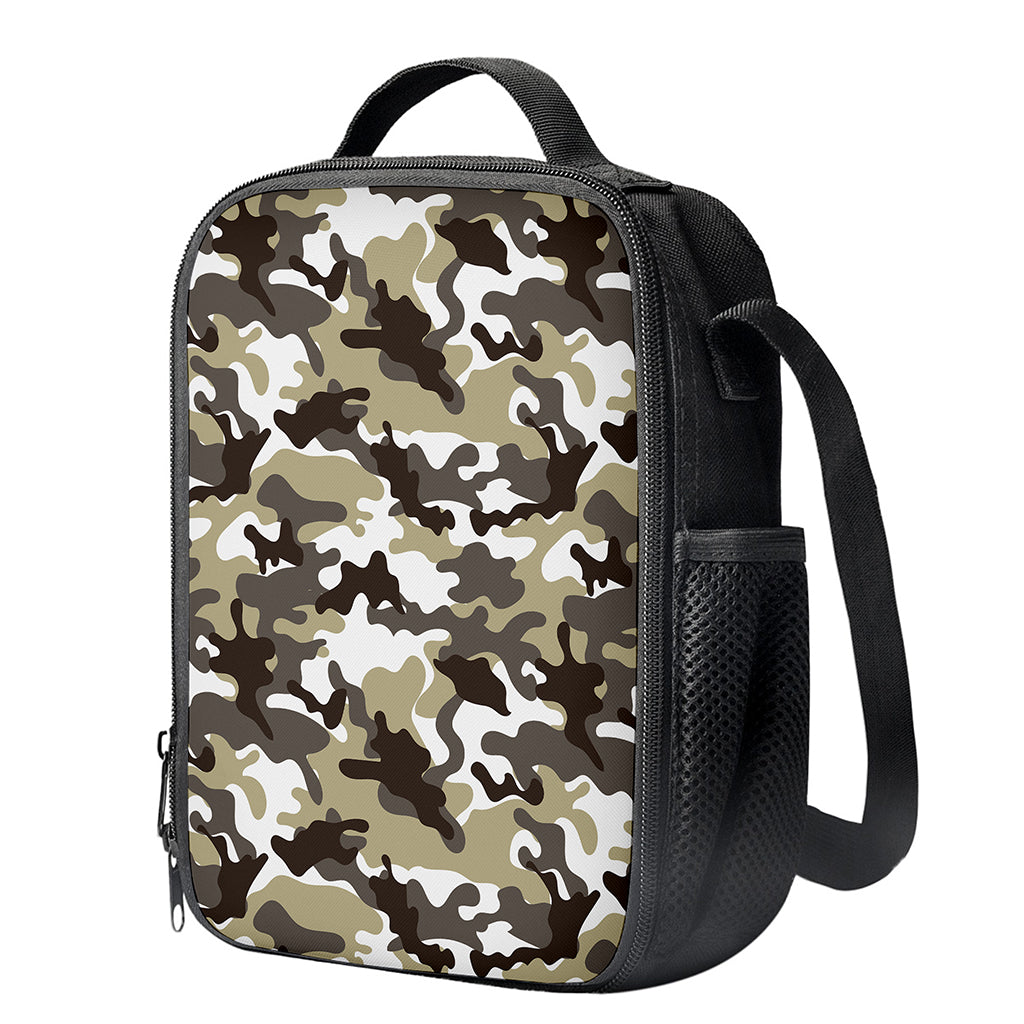 Brown And White Camouflage Print Crossbody Lunch Bag