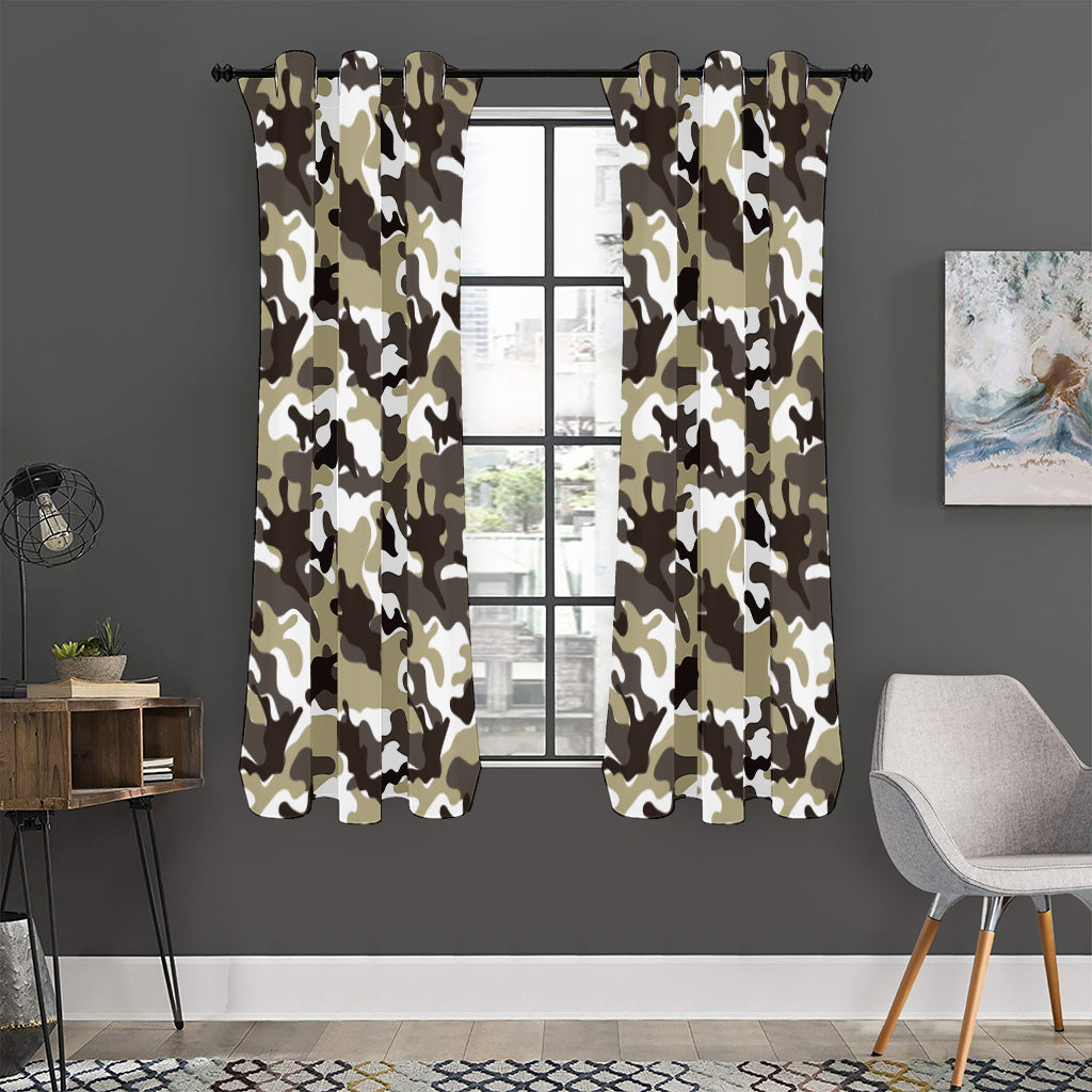 Brown And White Camouflage Print Curtain