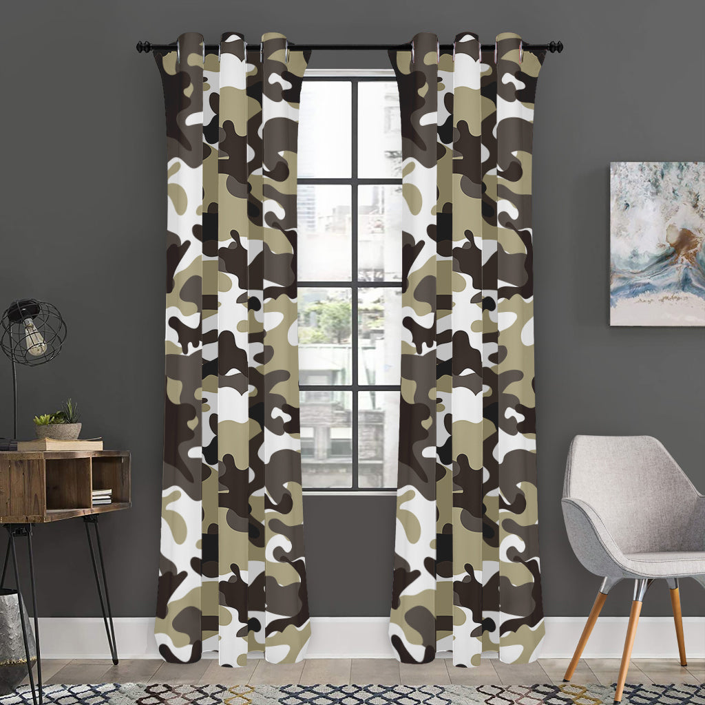 Brown And White Camouflage Print Curtain