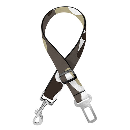 Brown And White Camouflage Print Dog Seat Belt