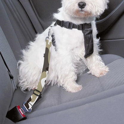 Brown And White Camouflage Print Dog Seat Belt