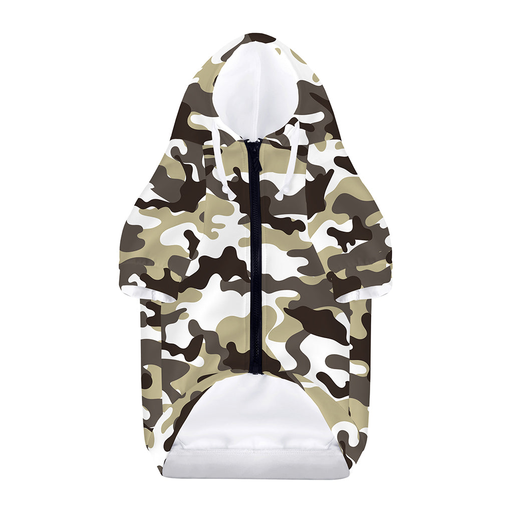 Brown And White Camouflage Print Dog Zip Up Hoodie