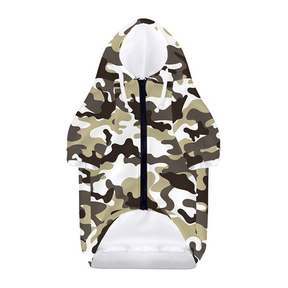 Brown And White Camouflage Print Dog Zip Up Hoodie